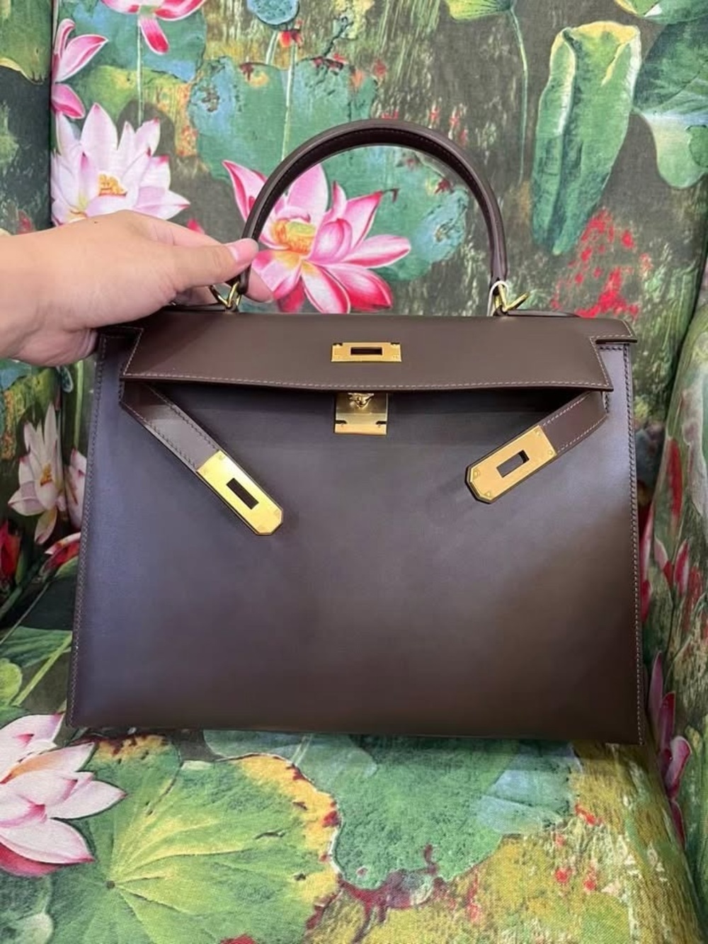 H KELLY 32 EBENE SMOOTH BARENIA COATED CHOCOLATE BROWN GHW VEAU DOMESTIC SELLIER - Picture 5 of 13